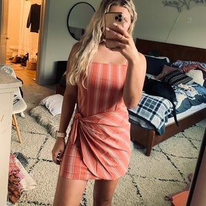 Coral/Peach Striped Wrap Dress